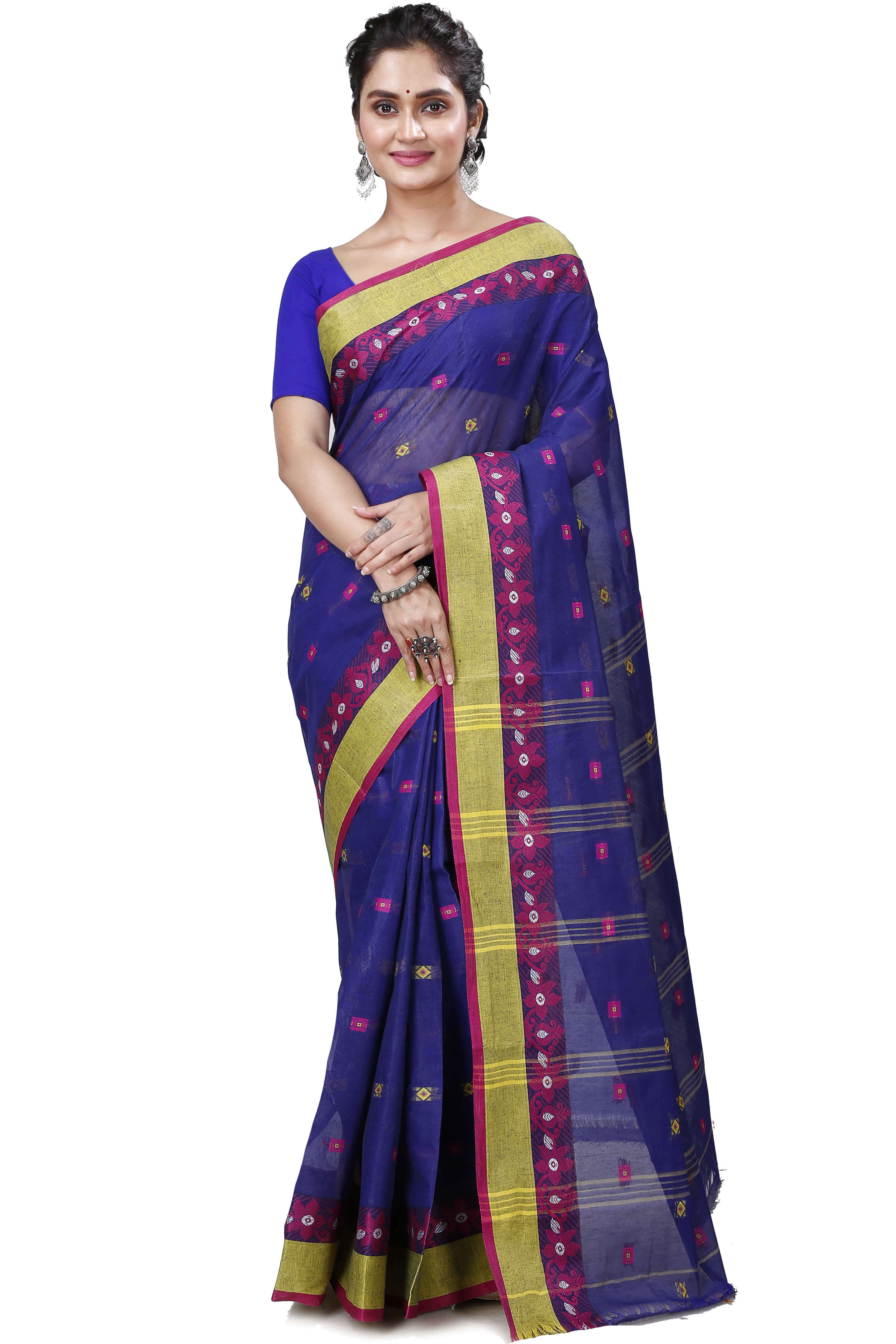 Naby Blue Pure Cotton Ramala Tant Saree (960)