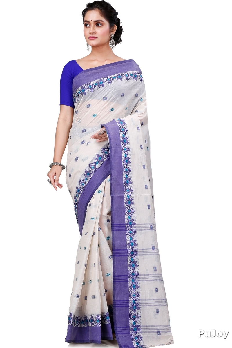 White Pure Cotton Ramala Tant Saree (961)