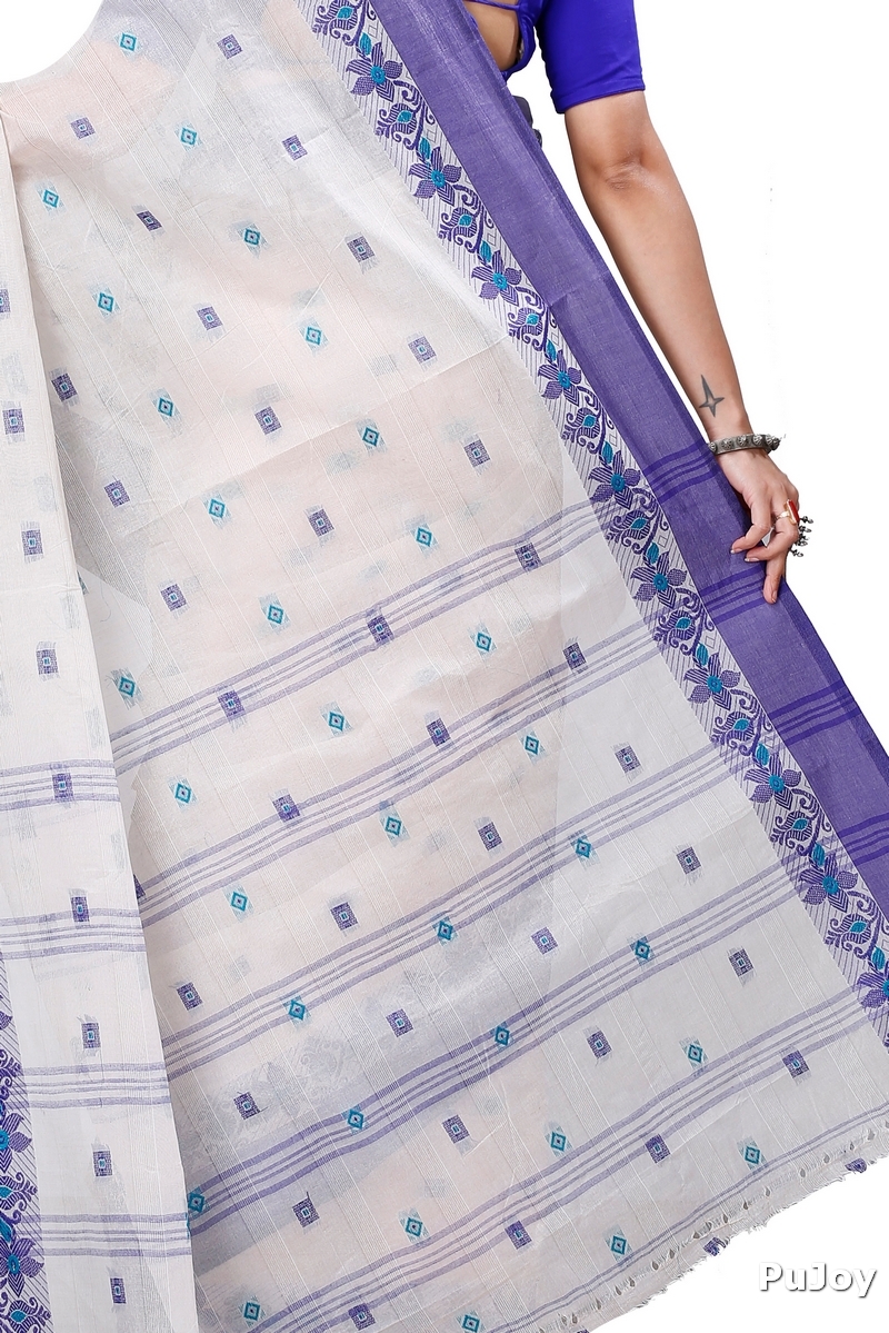 White Pure Cotton Ramala Tant Saree (961)