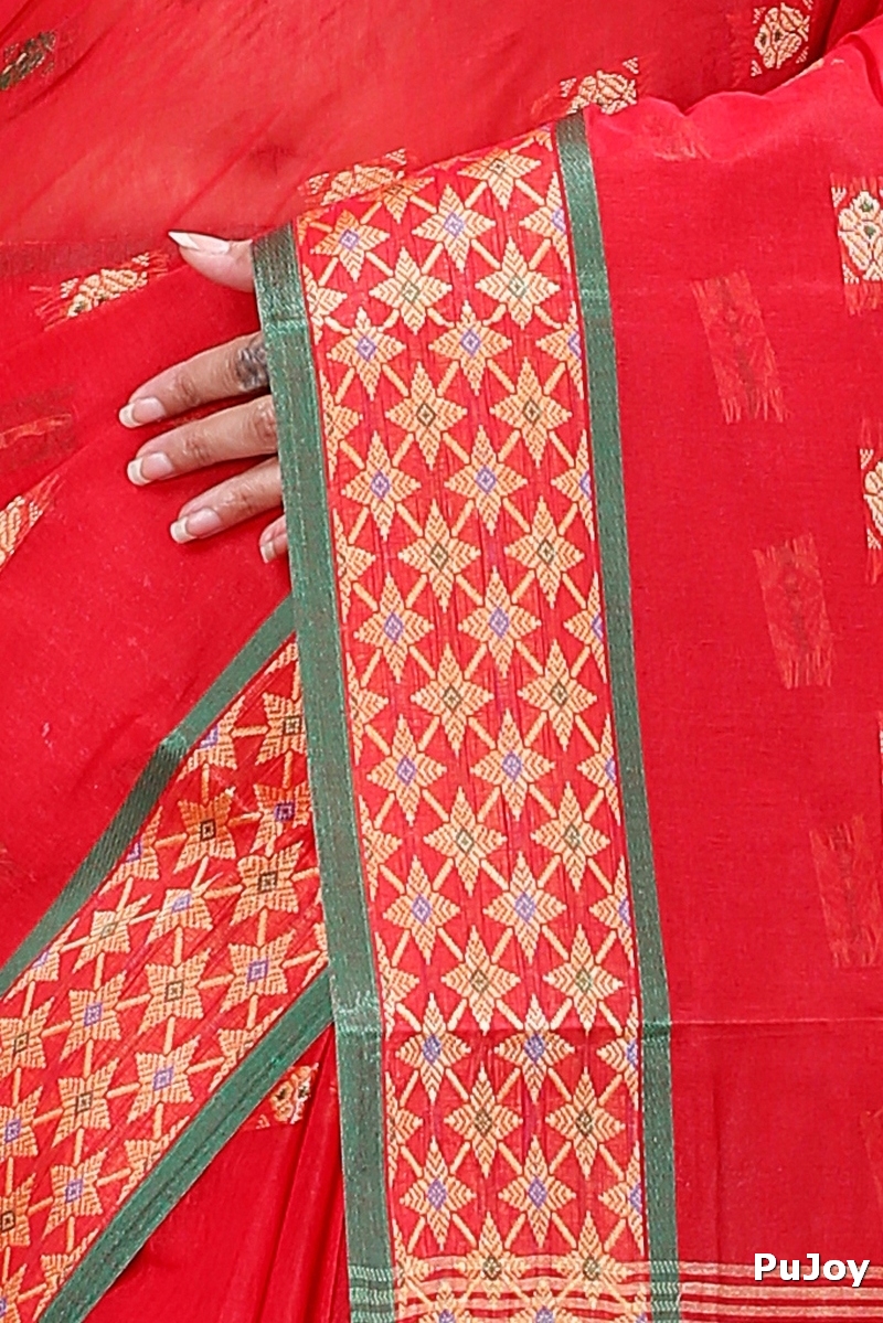 Red Pure Cotton Reese Tant Saree (967)