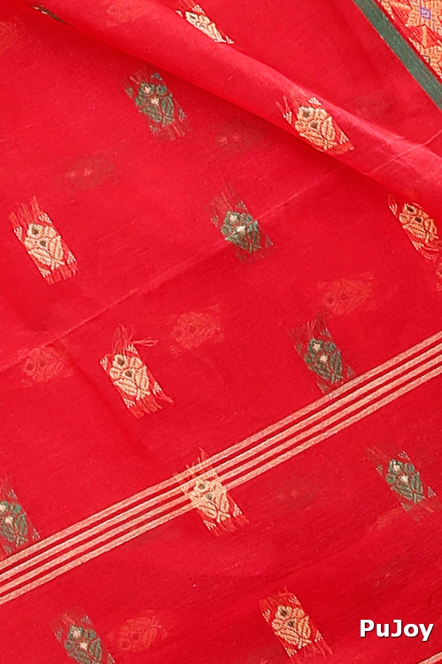 Red Pure Cotton Reese Tant Saree (967)