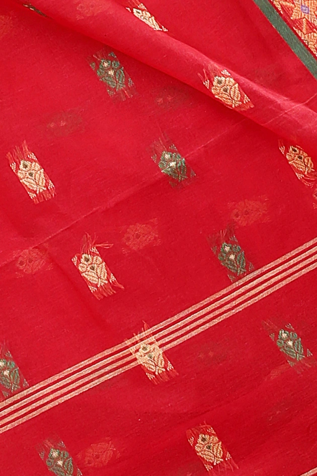 Red Pure Cotton Reese Tant Saree (967)