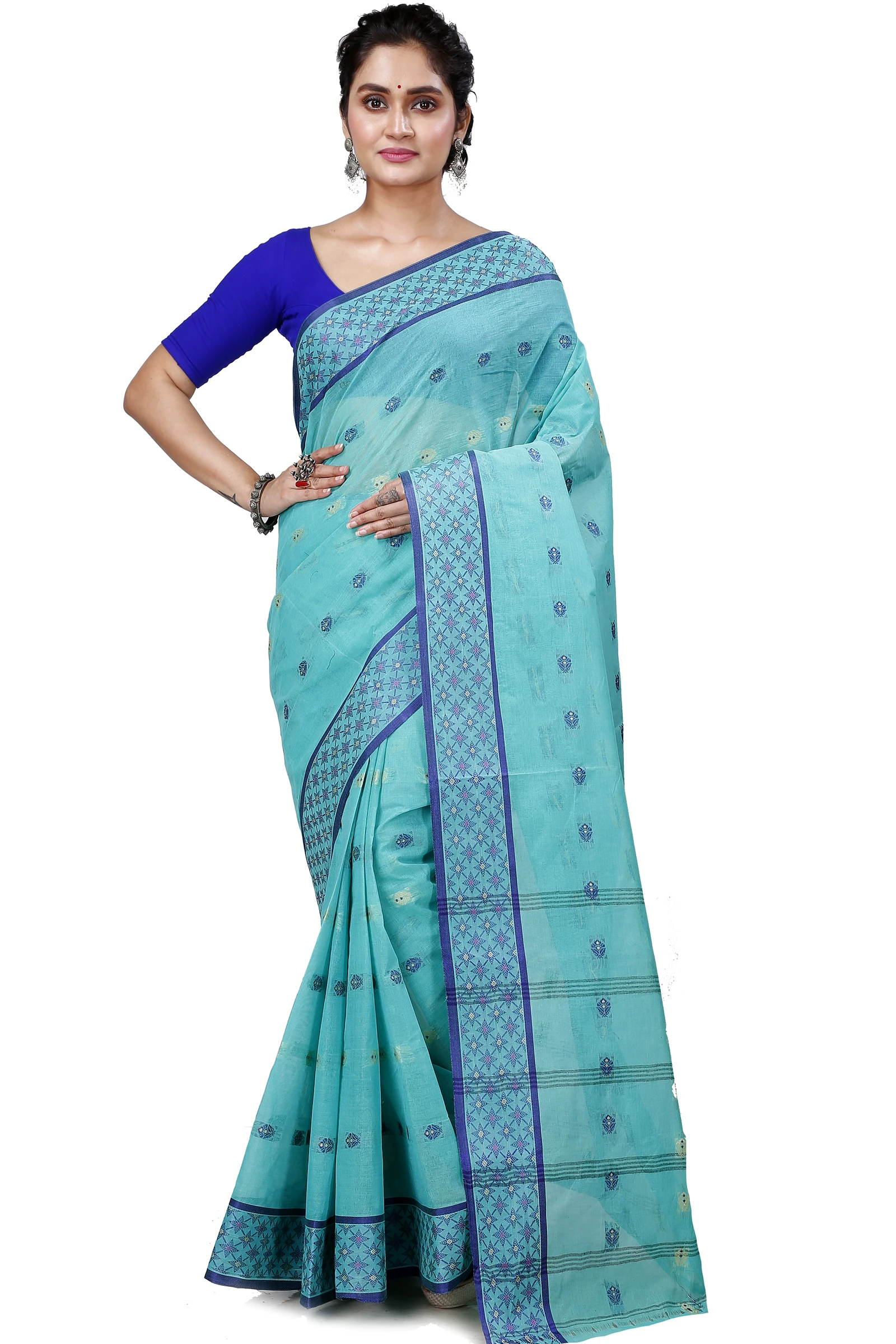 See Green Pure Cotton Reese Tant Saree (968)