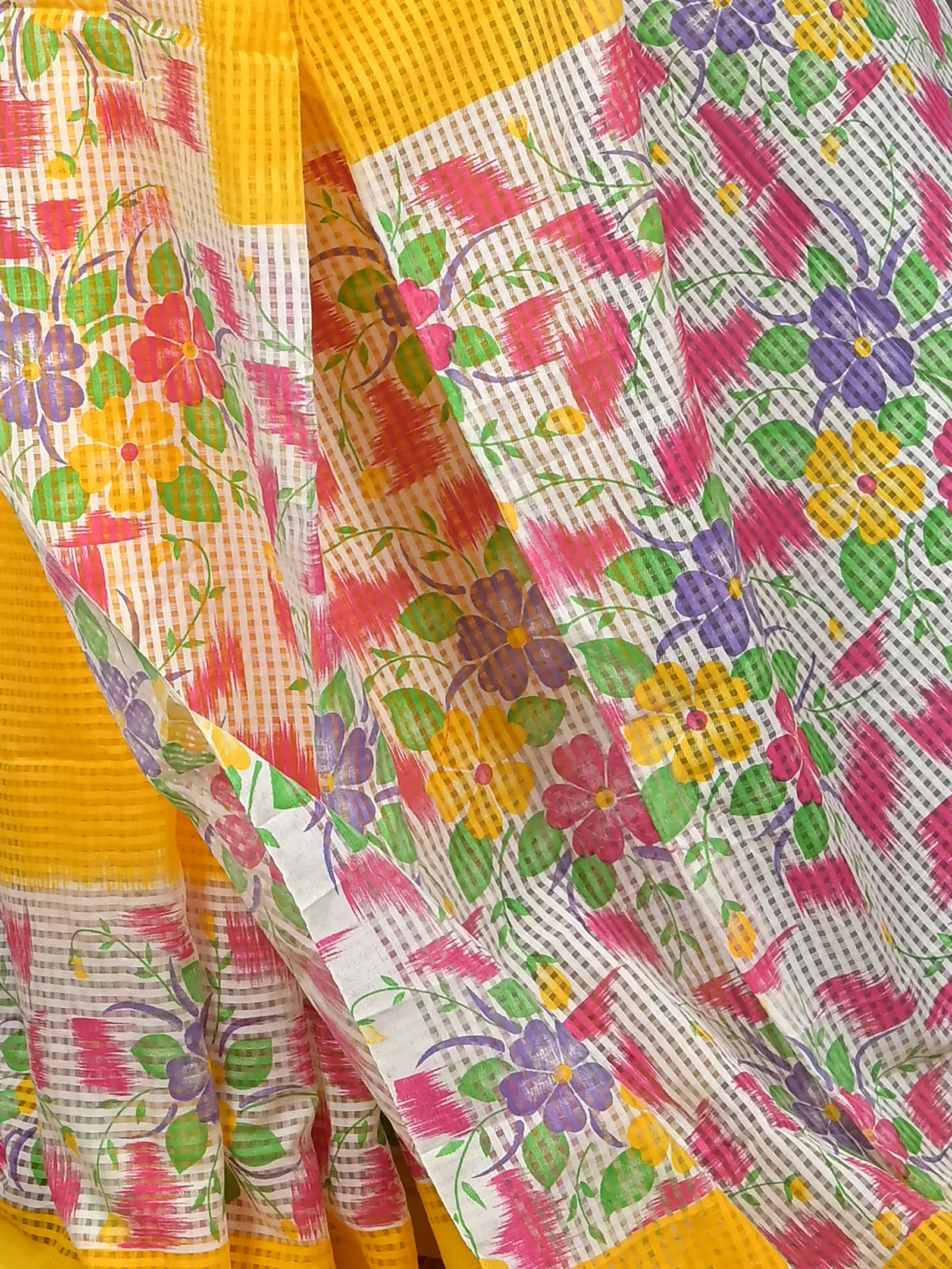 Yellow White Cotton Soupon Kota Fabric Saree  (97)