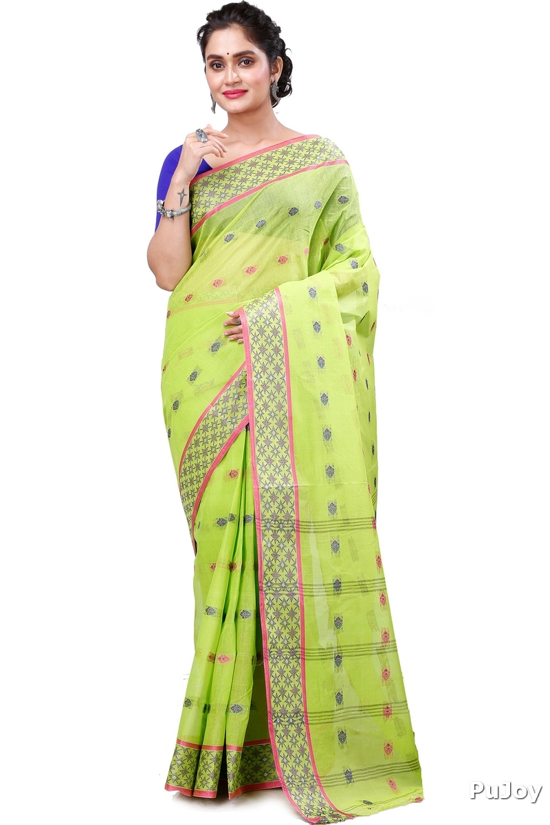Olive Green Pure Cotton Reese Tant Saree (970)
