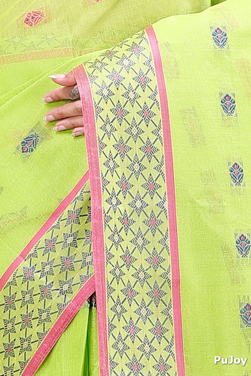 Olive Green Pure Cotton Reese Tant Saree (970)