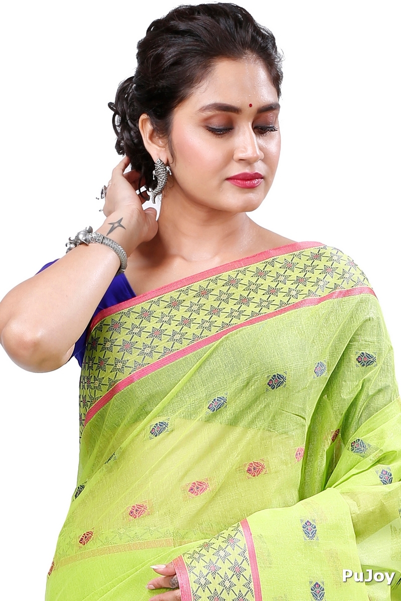 Olive Green Pure Cotton Reese Tant Saree (970)