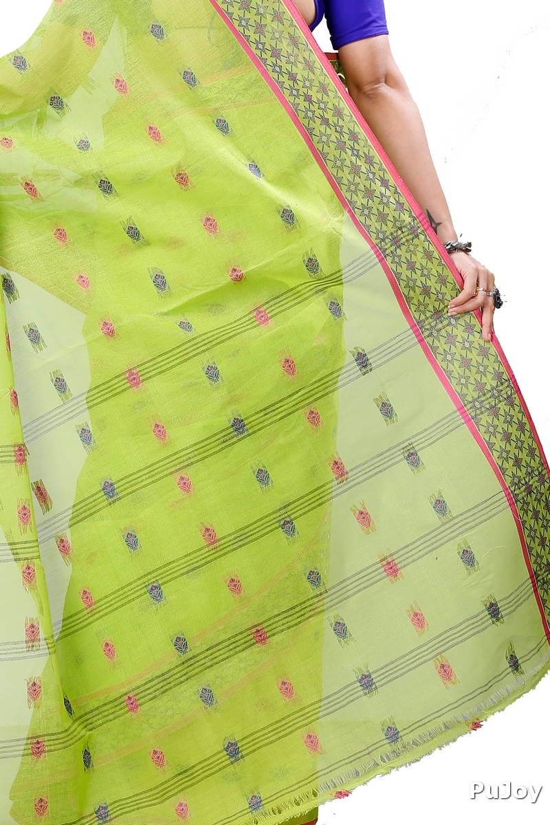 Olive Green Pure Cotton Reese Tant Saree (970)