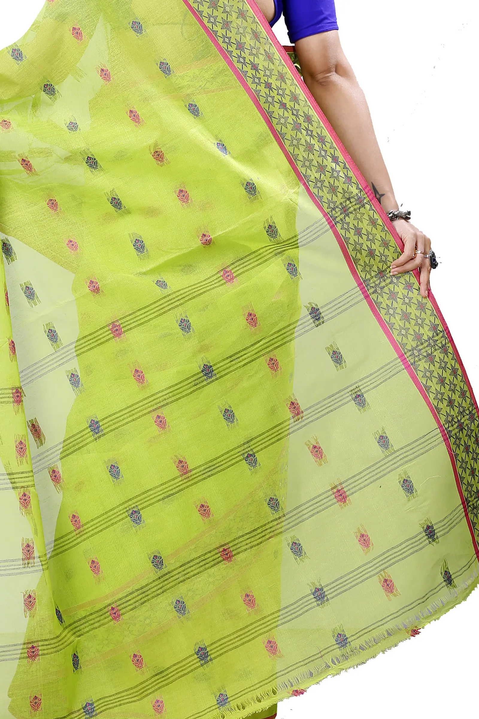 Olive Green Pure Cotton Reese Tant Saree (970)