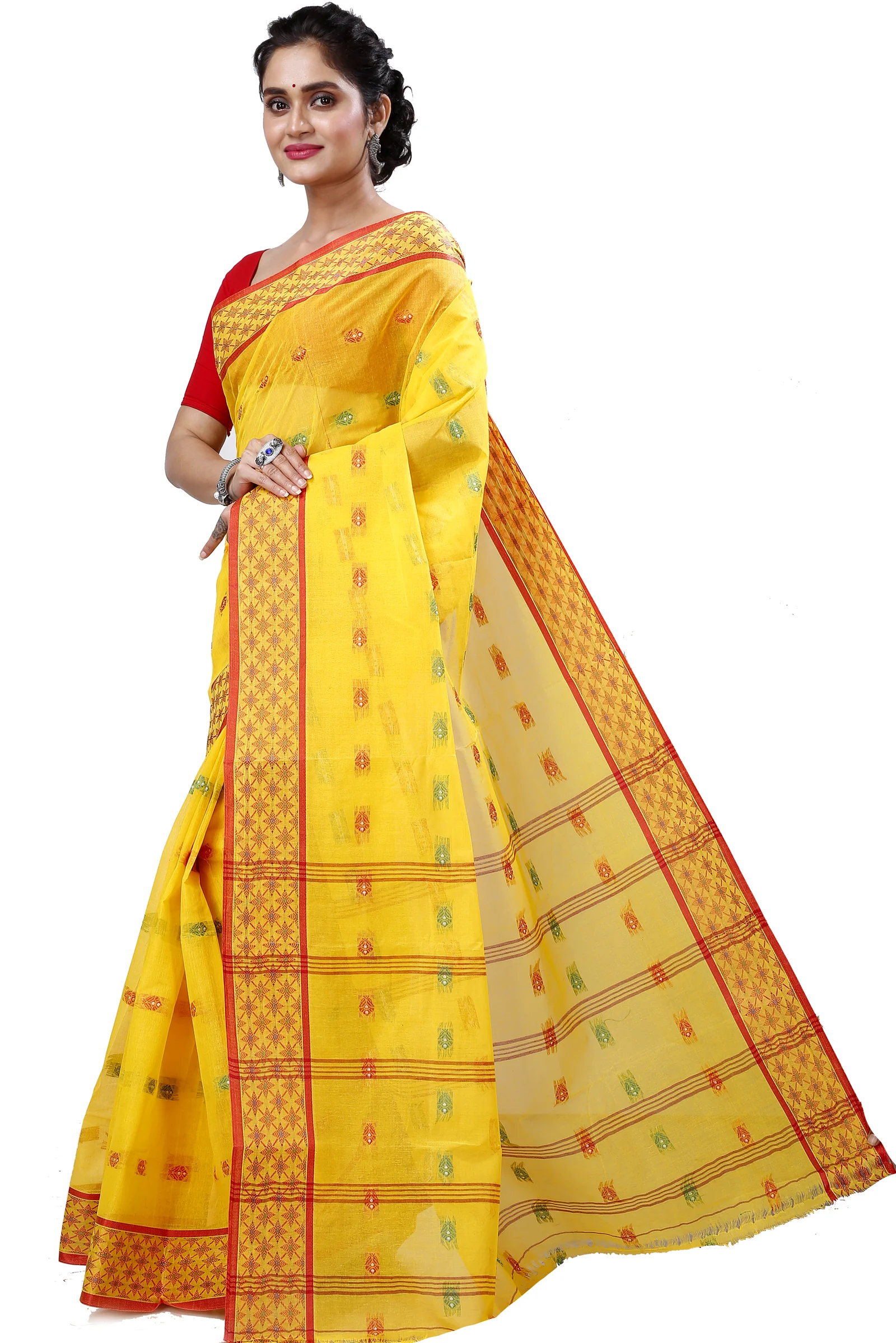 Yellow Pure Cotton Reese Tant Saree (971)