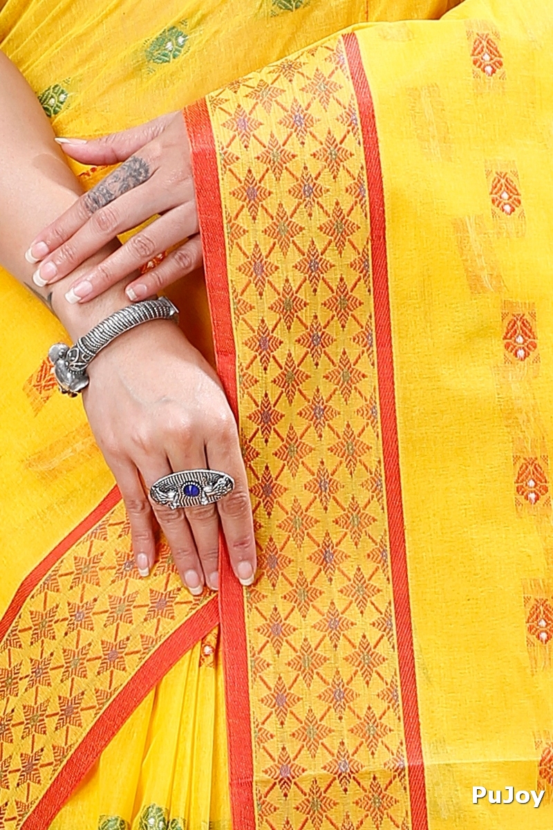 Yellow Pure Cotton Reese Tant Saree (971)