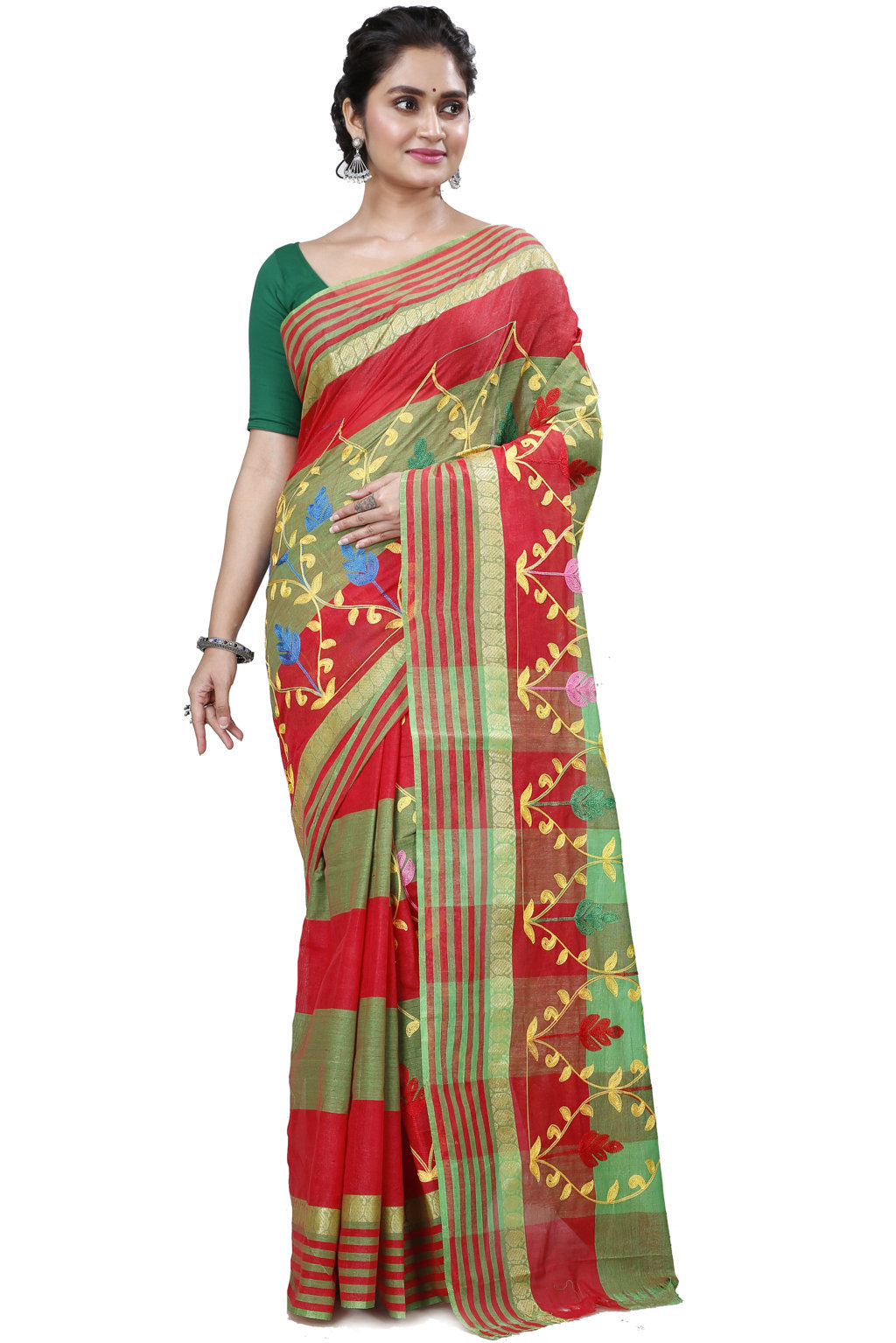 Red Pure Cotton Rosalie Tant Embroidery (972)