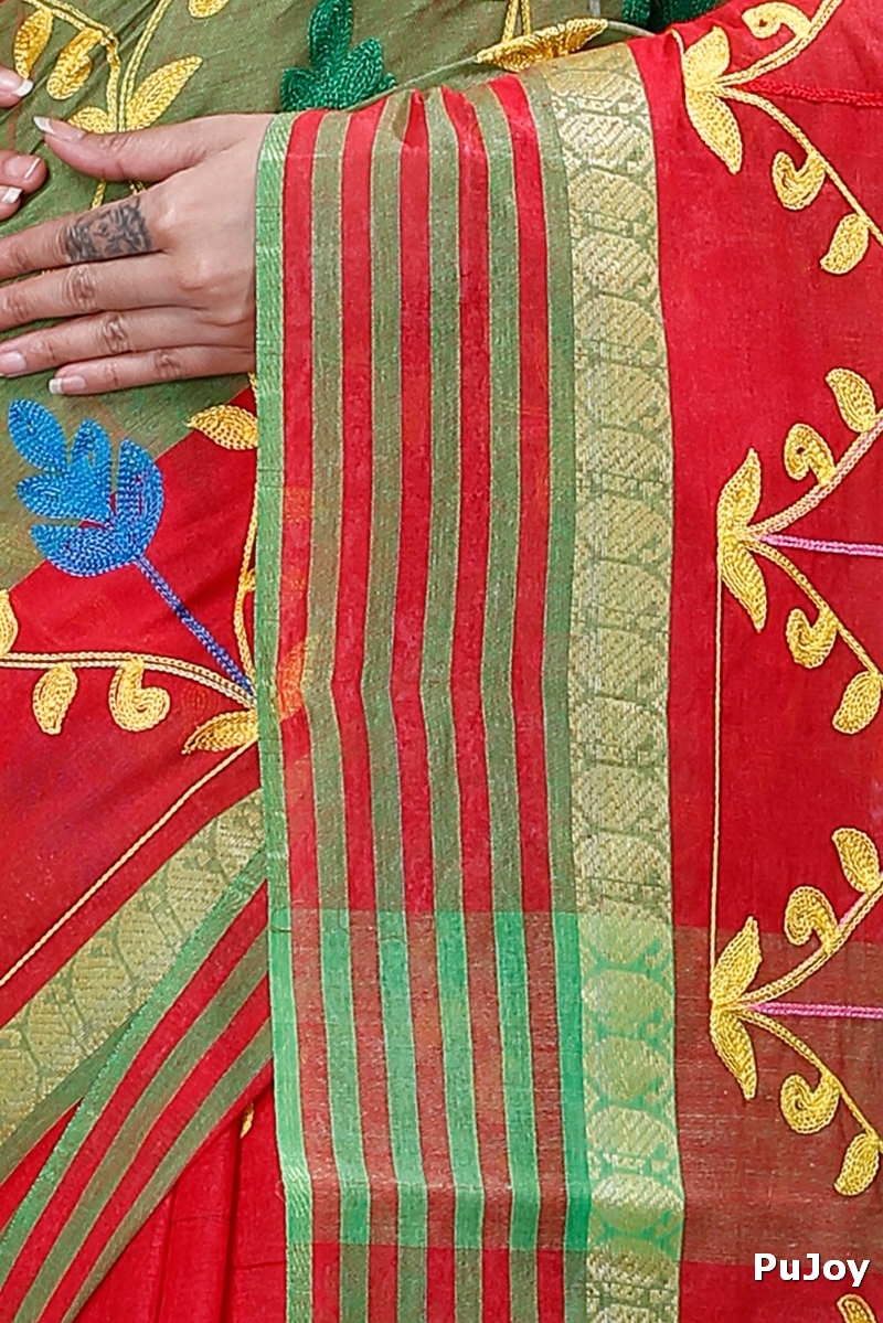 Red Pure Cotton Rosalie Tant Embroidery (972)