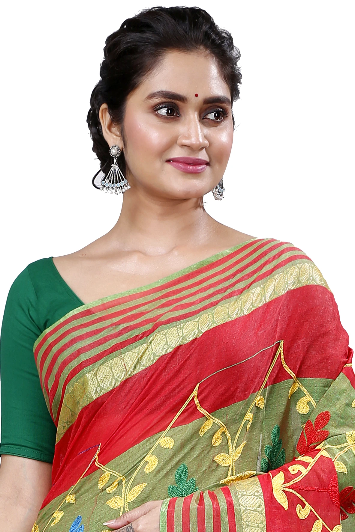 Red Pure Cotton Rosalie Tant Embroidery (972)