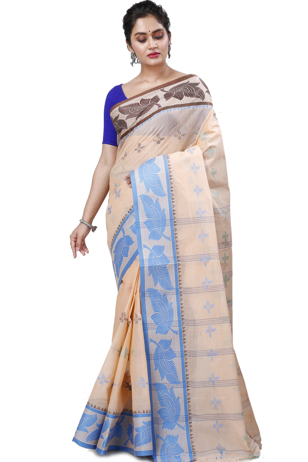 Light Brown Pure Cotton Rowan Tant Saree (979)