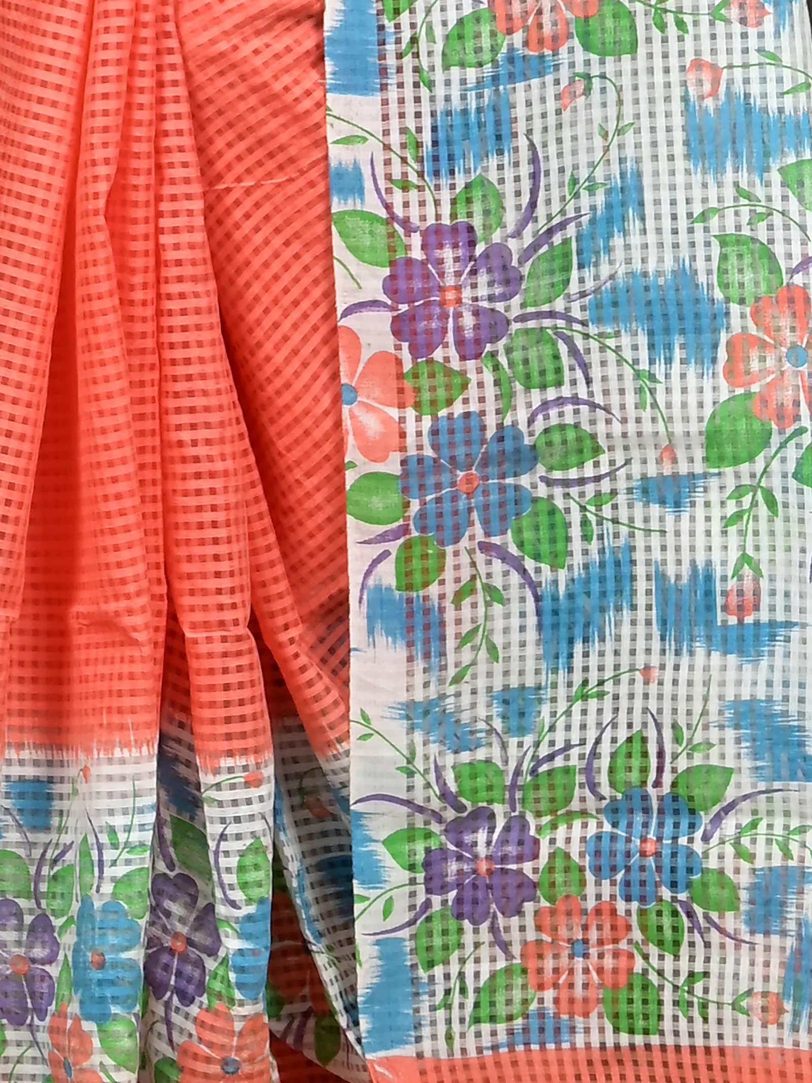 Orange White Cotton Soupon Kota Fabric Saree  (98)