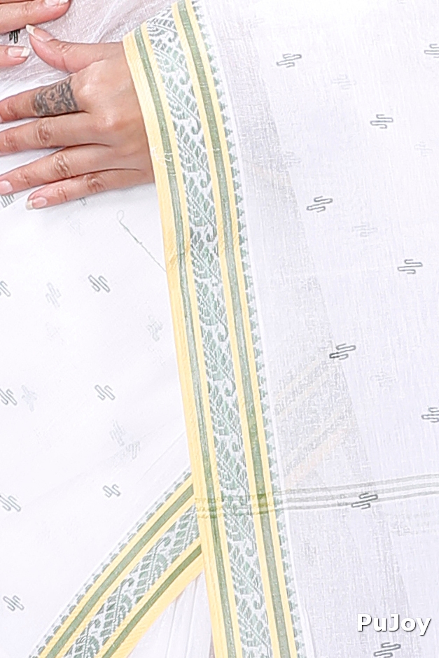 White Green Pure Cotton Regina Tant Saree (985)