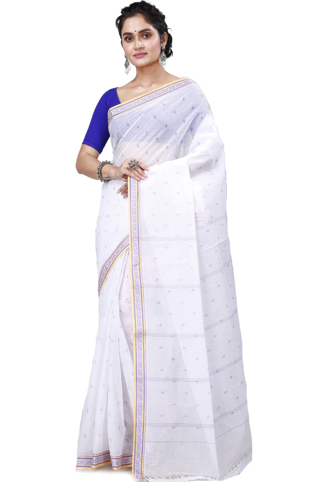 White Brown Pure Cotton Regina Tant Saree (986)