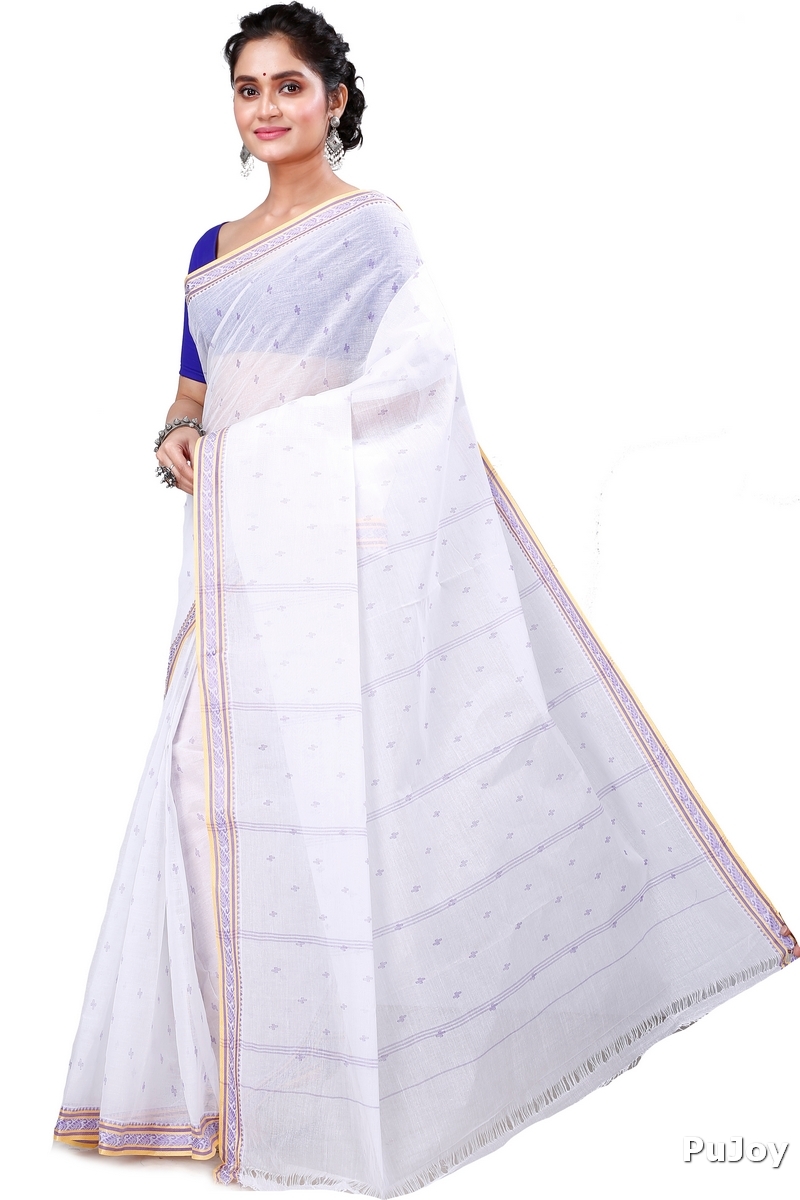 White Brown Pure Cotton Regina Tant Saree (986)