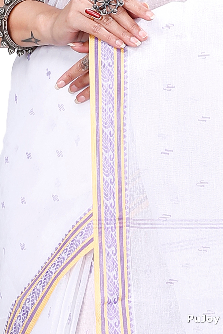 White Brown Pure Cotton Regina Tant Saree (986)