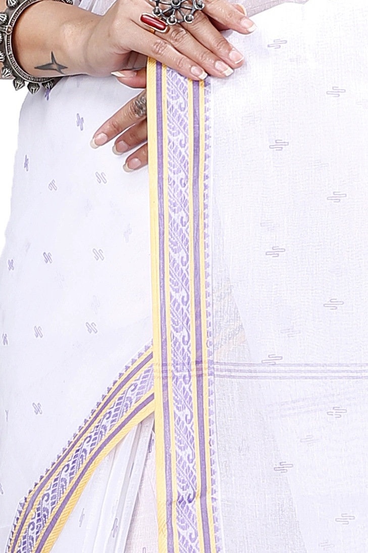 White Brown Pure Cotton Regina Tant Saree (986)