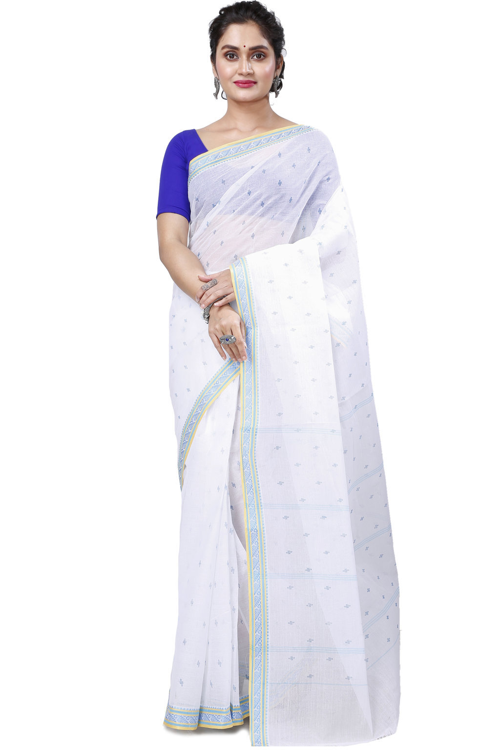 White Blue Pure Cotton Regina Tant Saree (987)