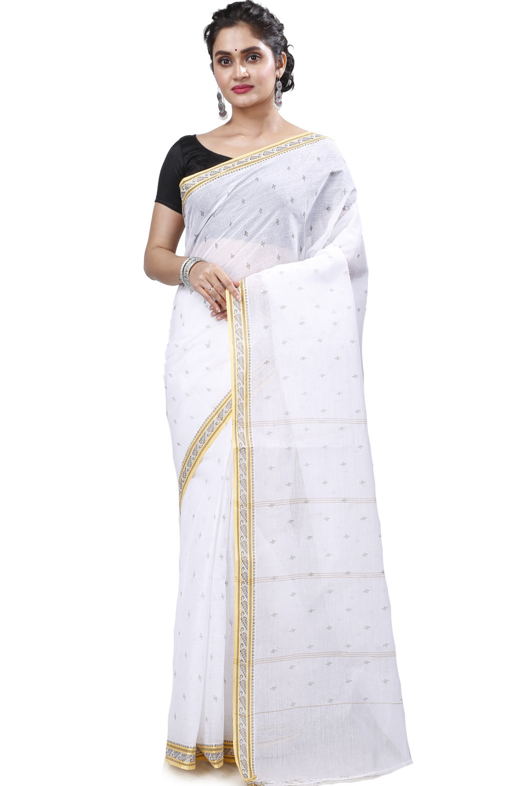White Golden Pure Cotton Regina Tant Saree (988)