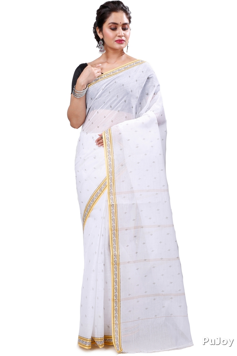 White Golden Pure Cotton Regina Tant Saree (988)