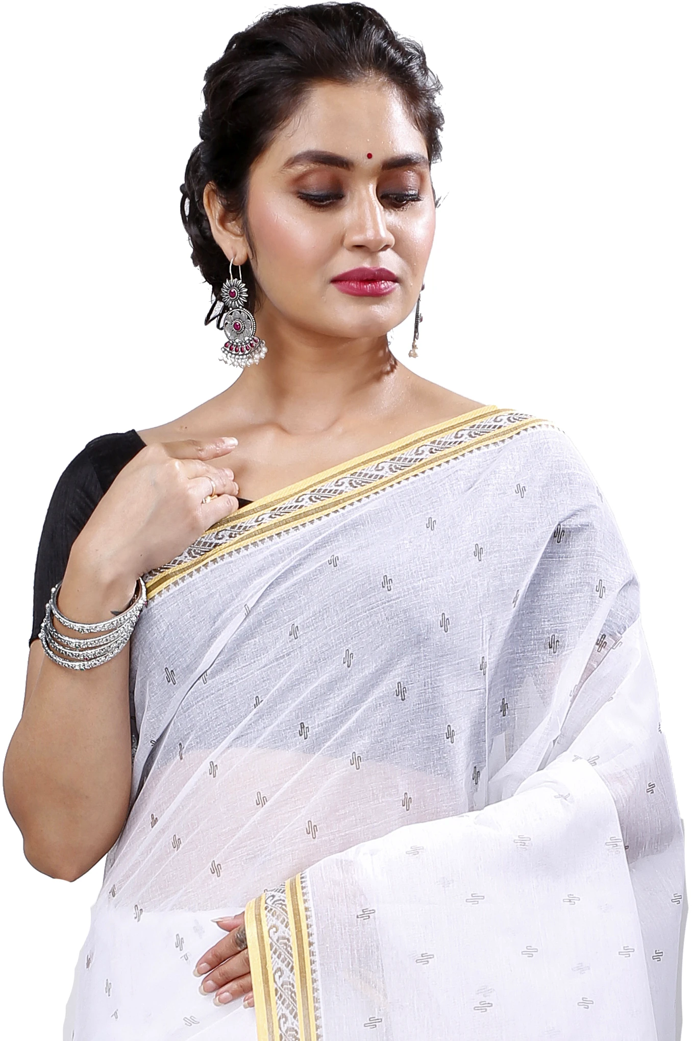 White Golden Pure Cotton Regina Tant Saree (988)