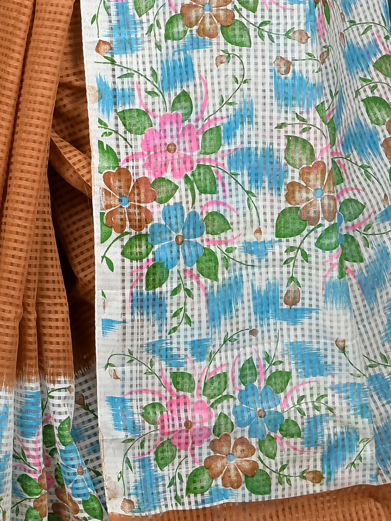 White Brown Cotton Soupon Kota Fabric Saree  (99)
