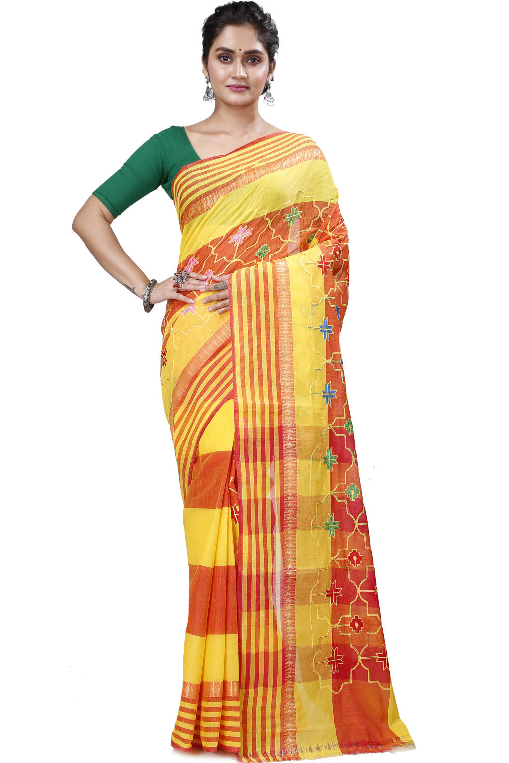 Yellow Pure Cotton Ruby Tant Embroidery (990)