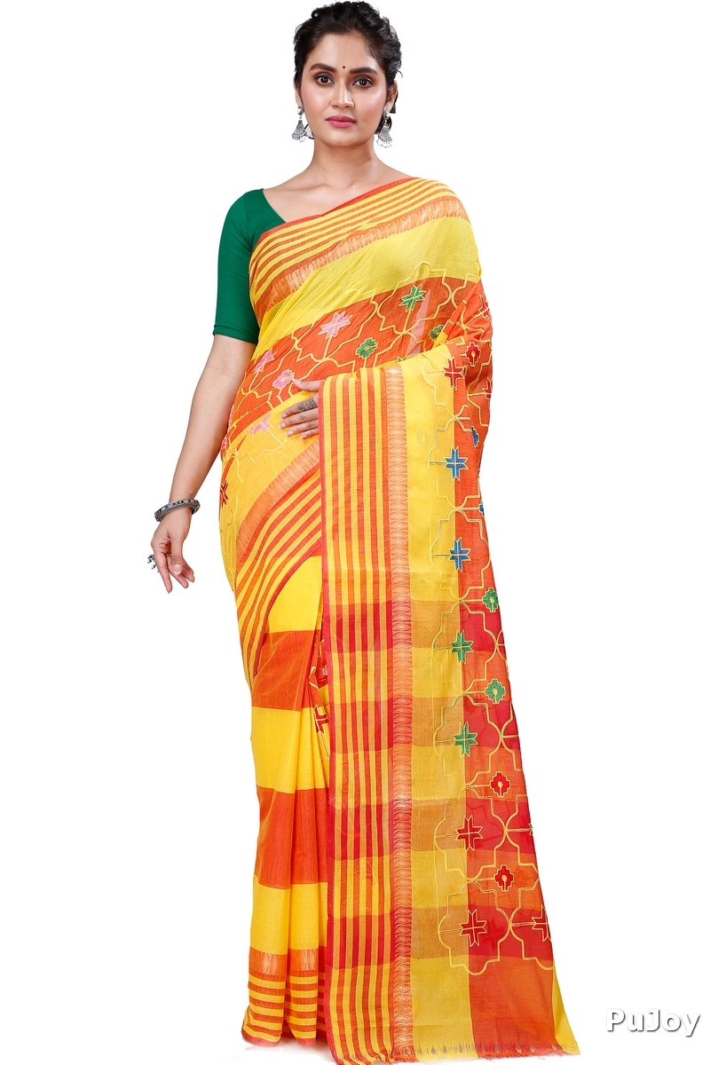Yellow Pure Cotton Ruby Tant Embroidery (990)