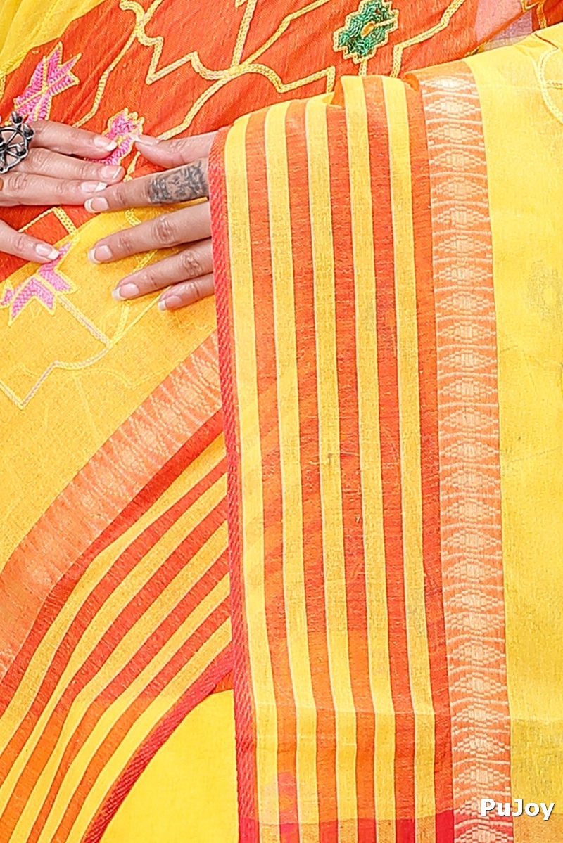 Yellow Pure Cotton Ruby Tant Embroidery (990)