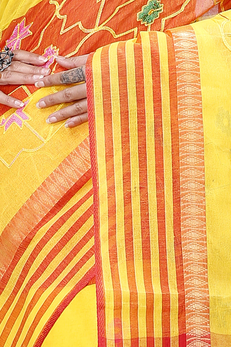 Yellow Pure Cotton Ruby Tant Embroidery (990)