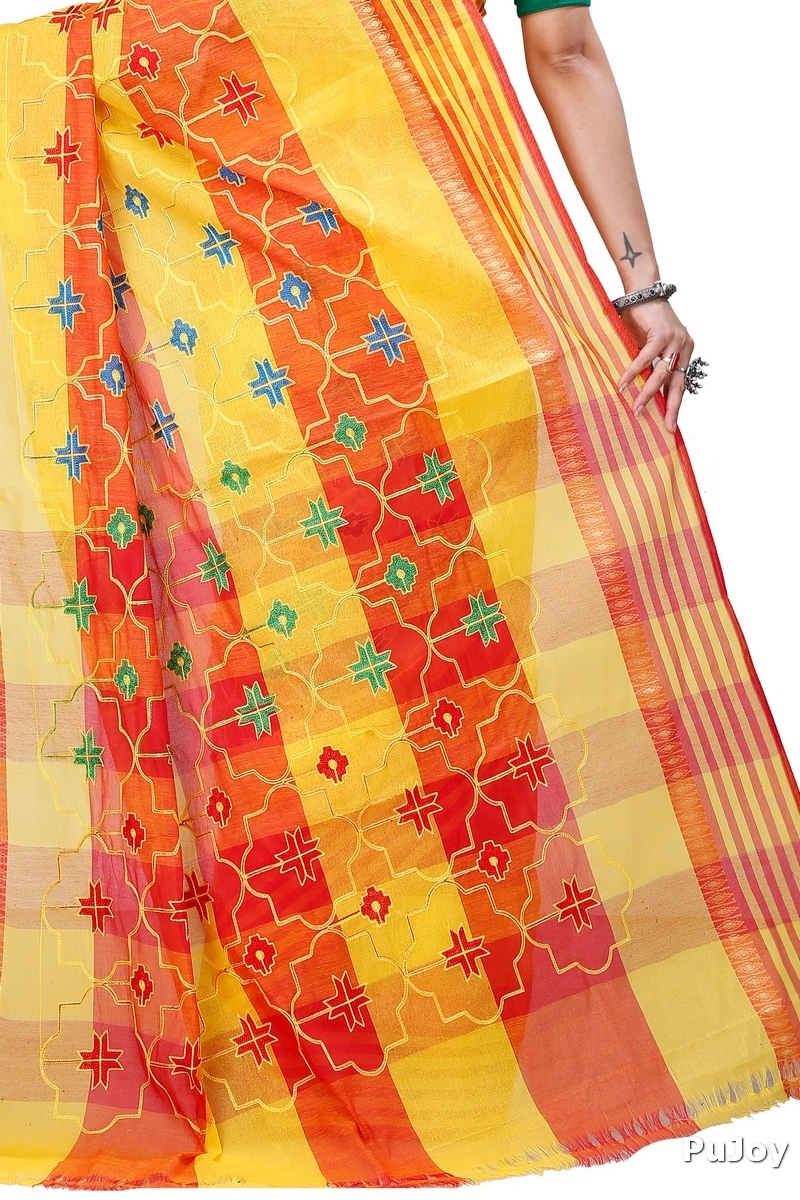 Yellow Pure Cotton Ruby Tant Embroidery (990)