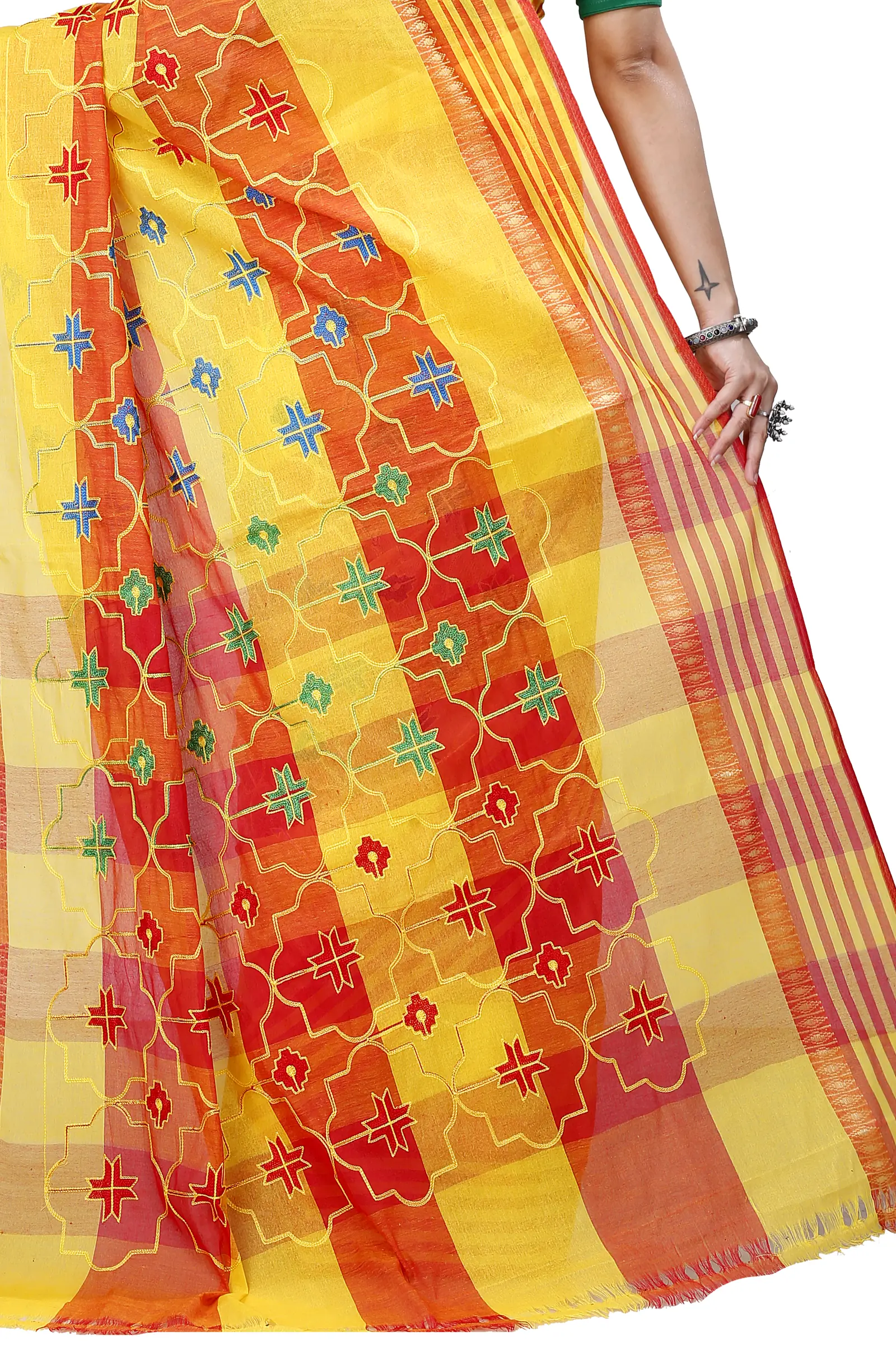 Yellow Pure Cotton Ruby Tant Embroidery (990)