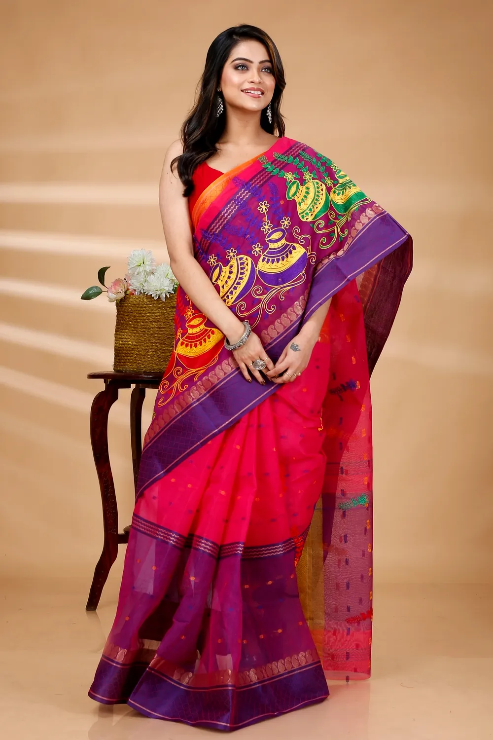 Pink Pure Cotton Embi_Ganga_Buti Tant Embroidery (1004)