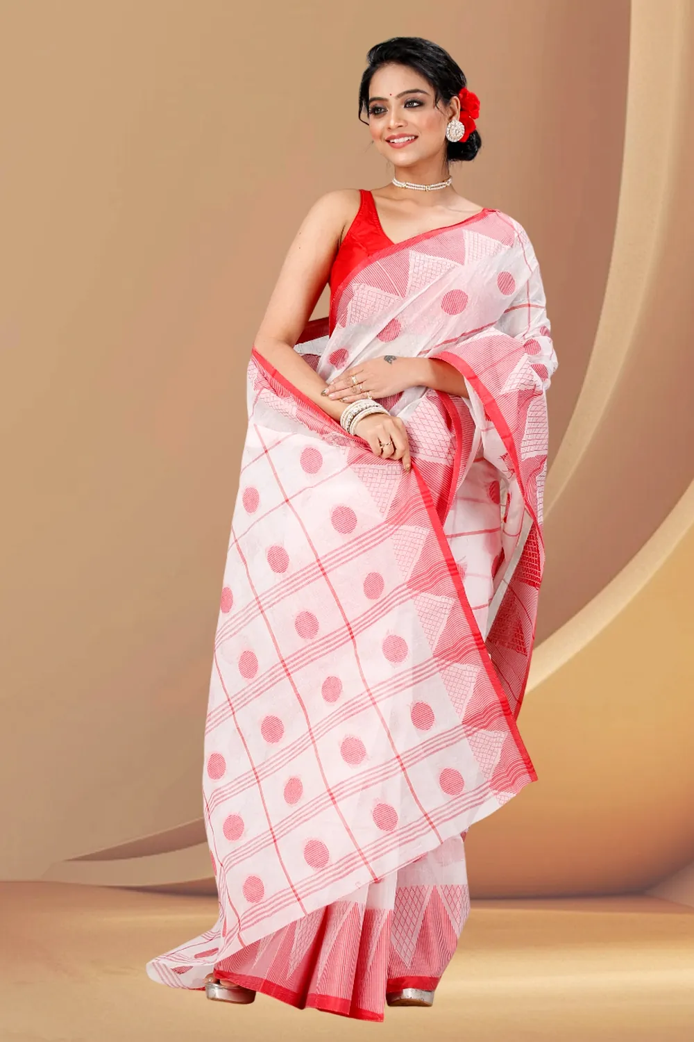White Pure Cotton Rebeka Tant Saree (1008)