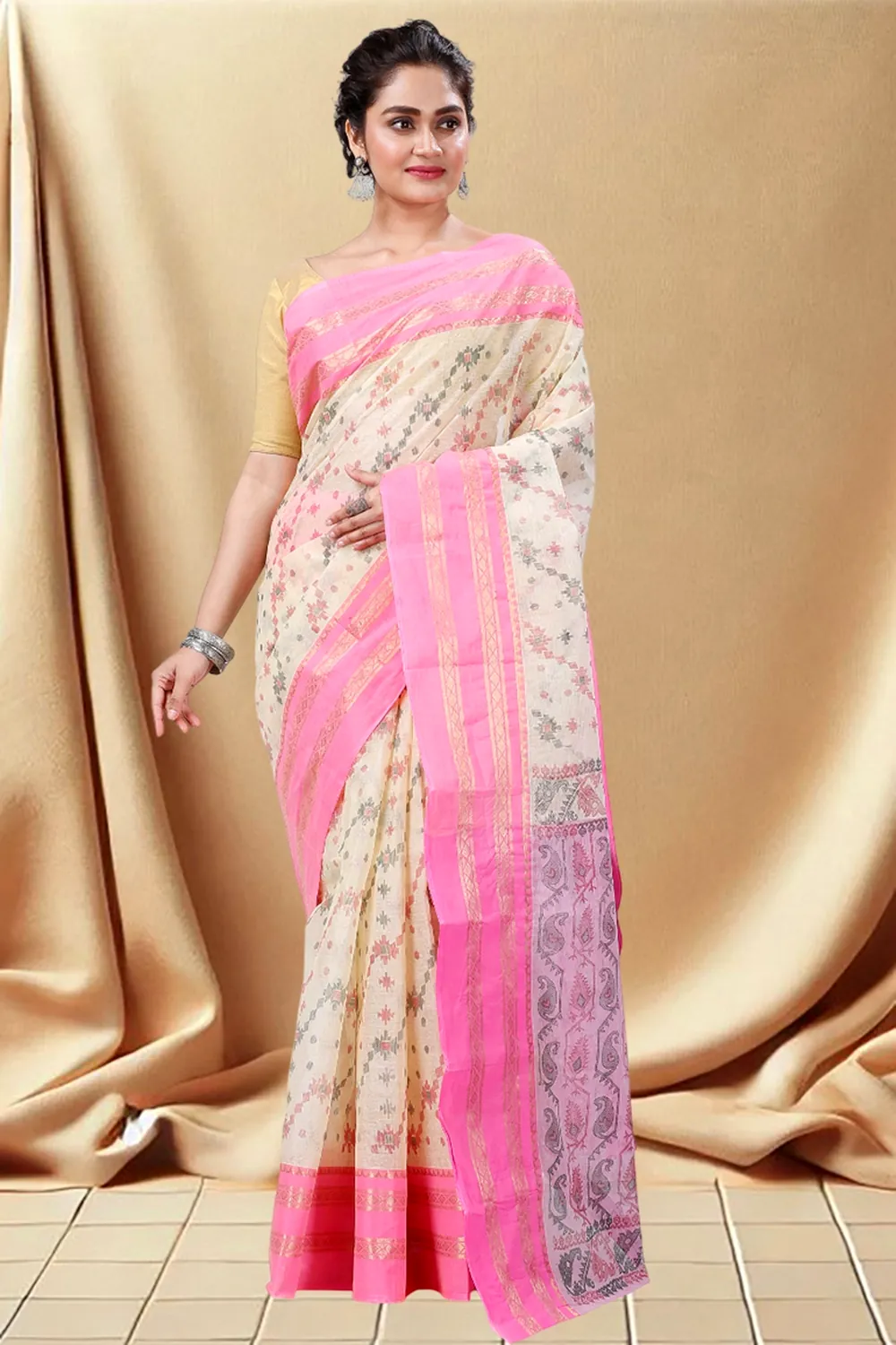 Pink Pure Cotton Rashi Print Tant Saree Print (1011)