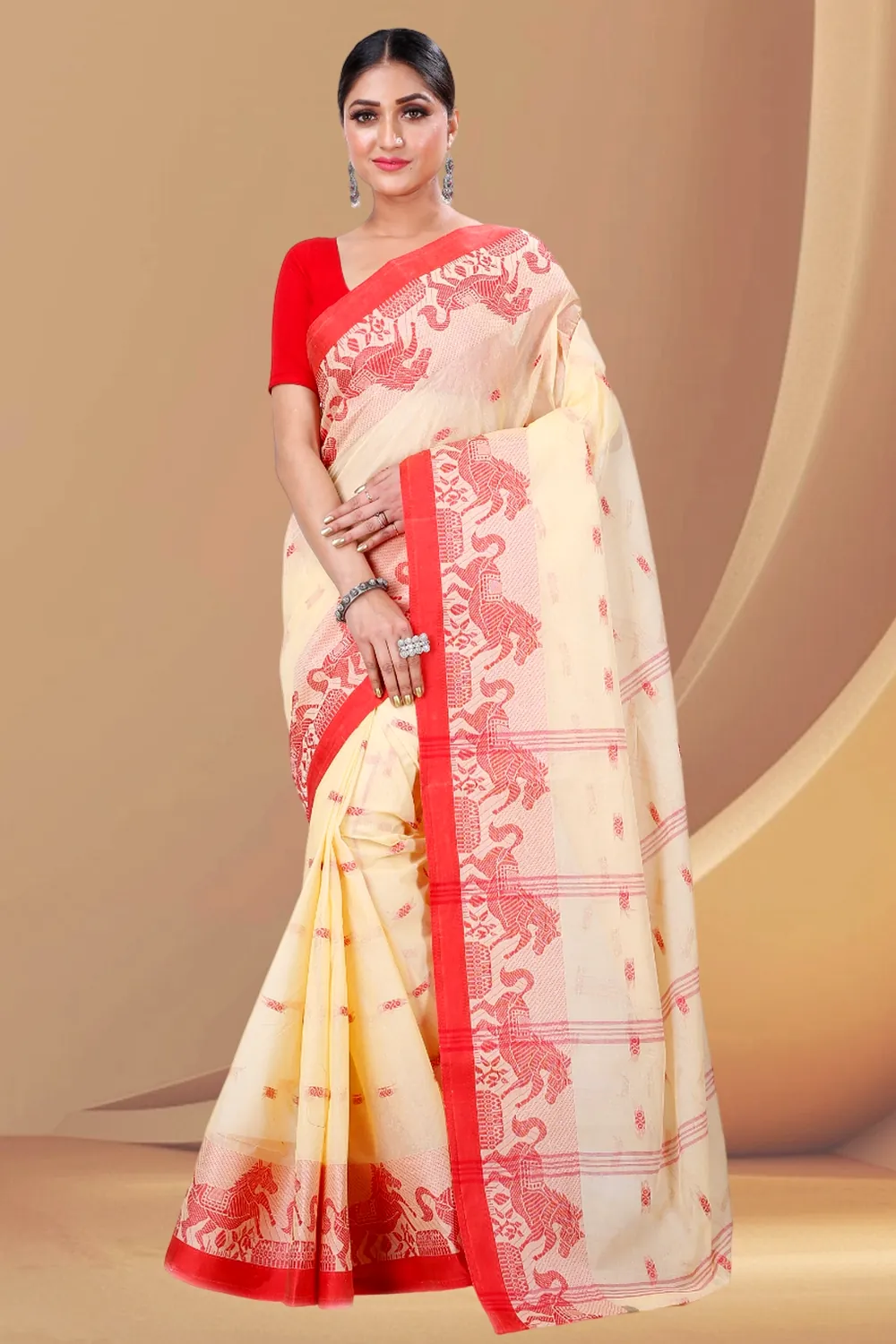 Cream Pure Cotton Indrani Tant Saree (1015)