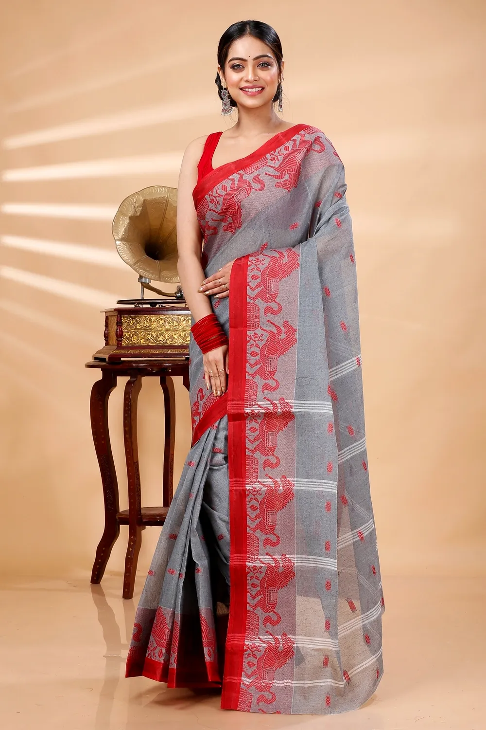 Grey Pure Cotton Indrani Tant Saree (1016)