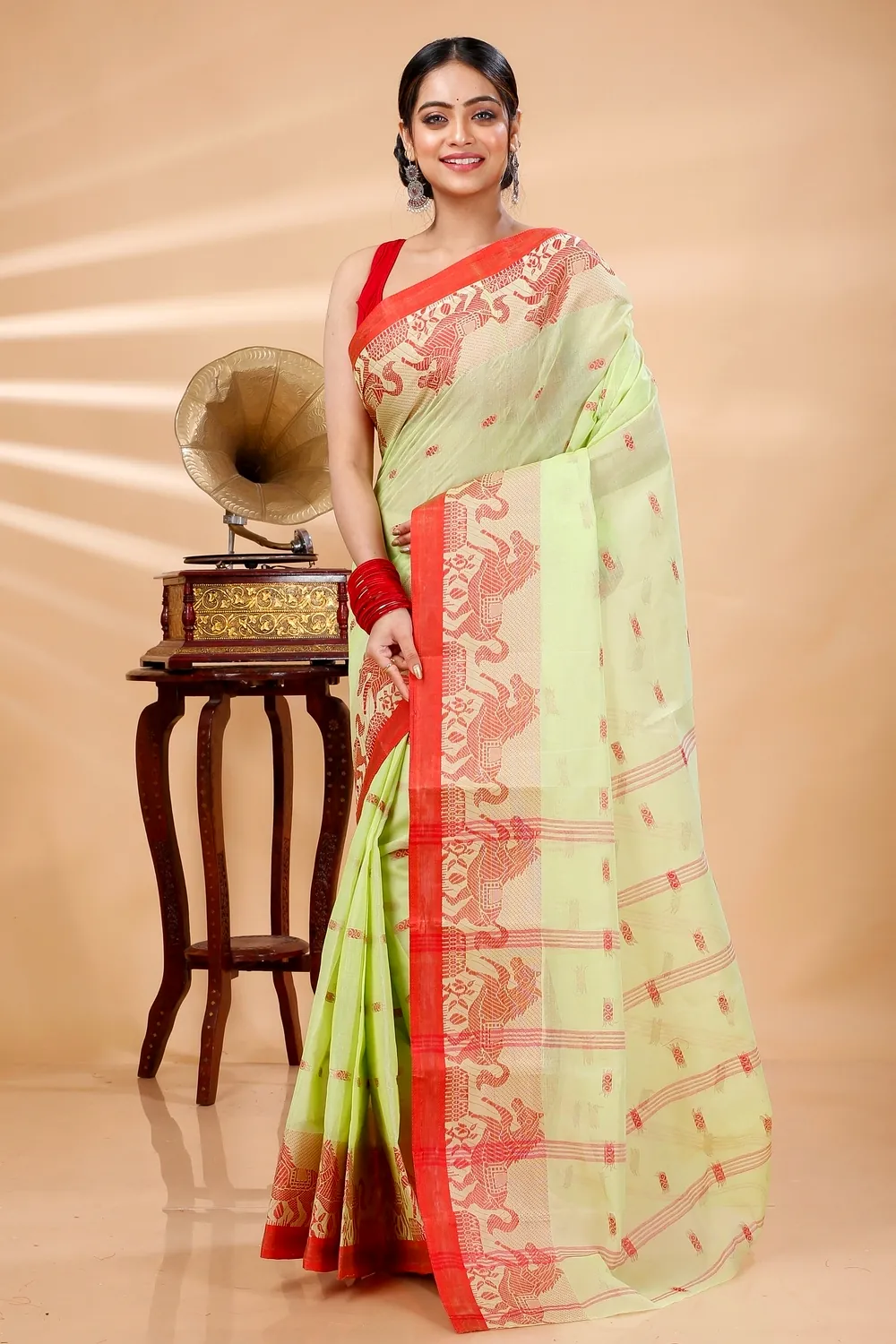 Light Green Pure Cotton Indrani Tant Saree (1018)