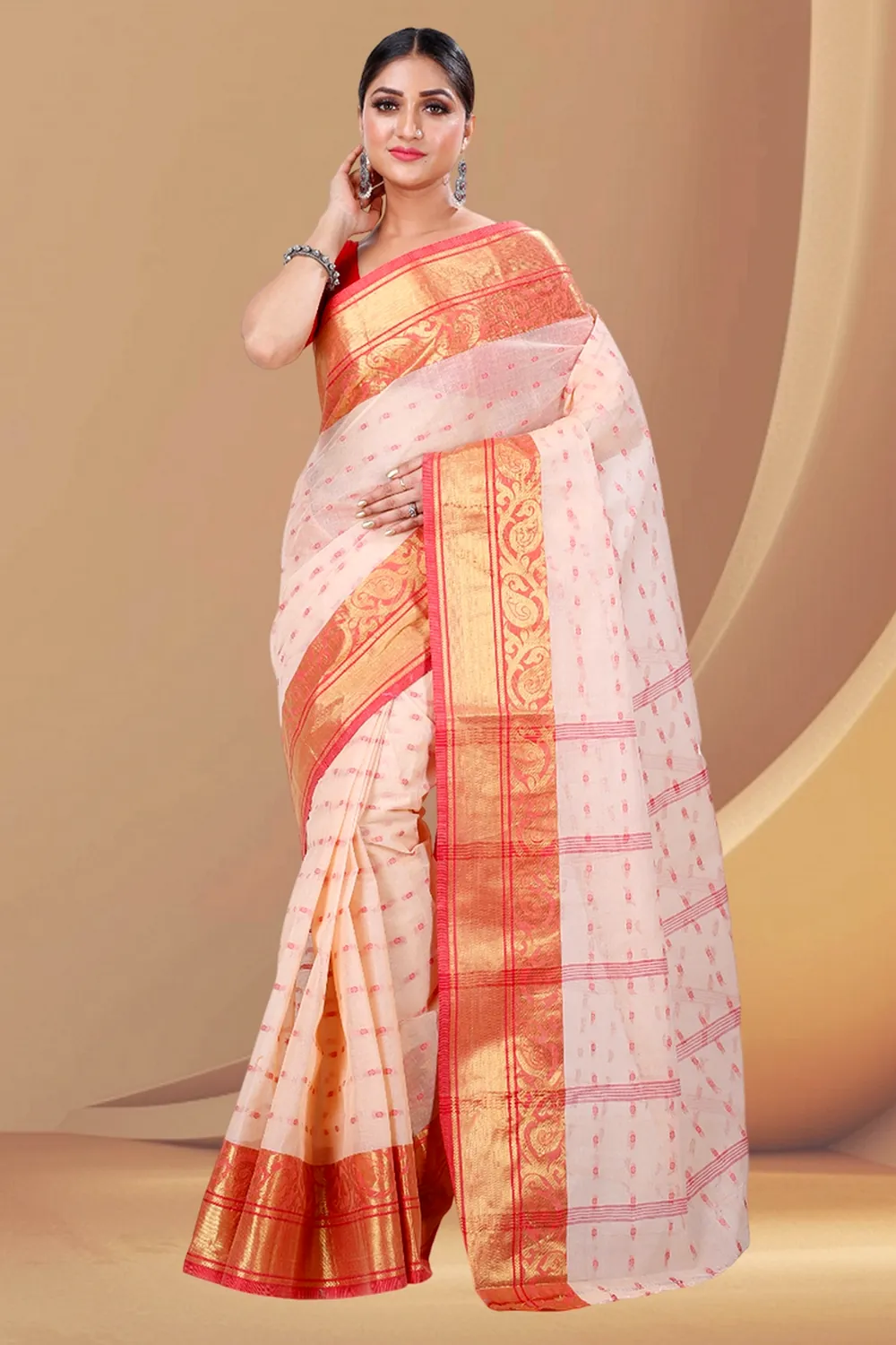 Cream Pure Cotton Sachi Tant Saree (1020)