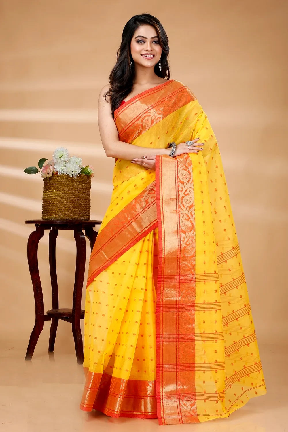 Yellow Pure Cotton Sachi Tant Saree (1021)