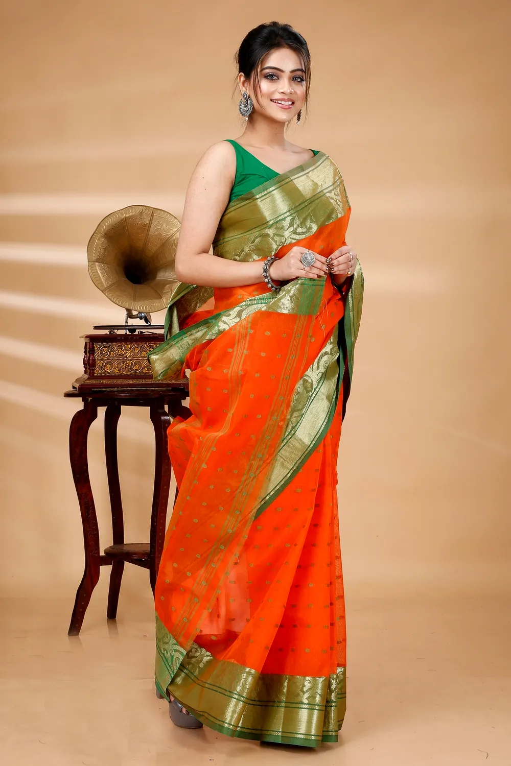 Orange Pure Cotton Sachi Tant Saree (1022)