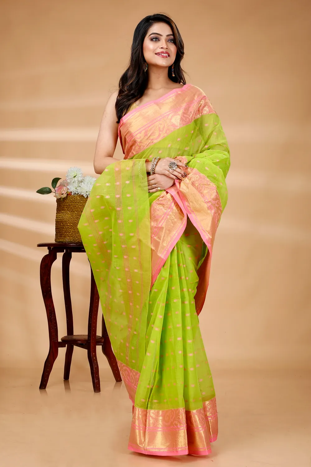 Green Pure Cotton Sachi Tant Saree (1024)