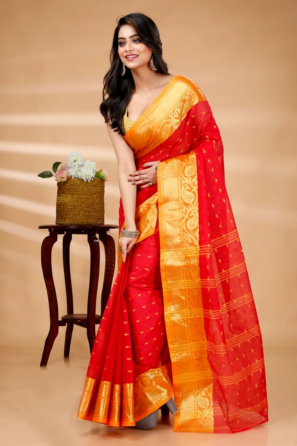Red Pure Cotton Sachi Tant Saree (1026)