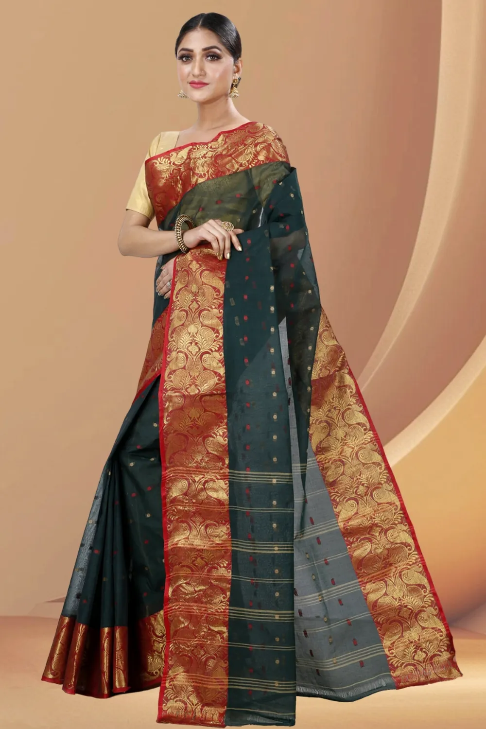 Dark Green Pure Cotton Saloni Tant Saree (1031)