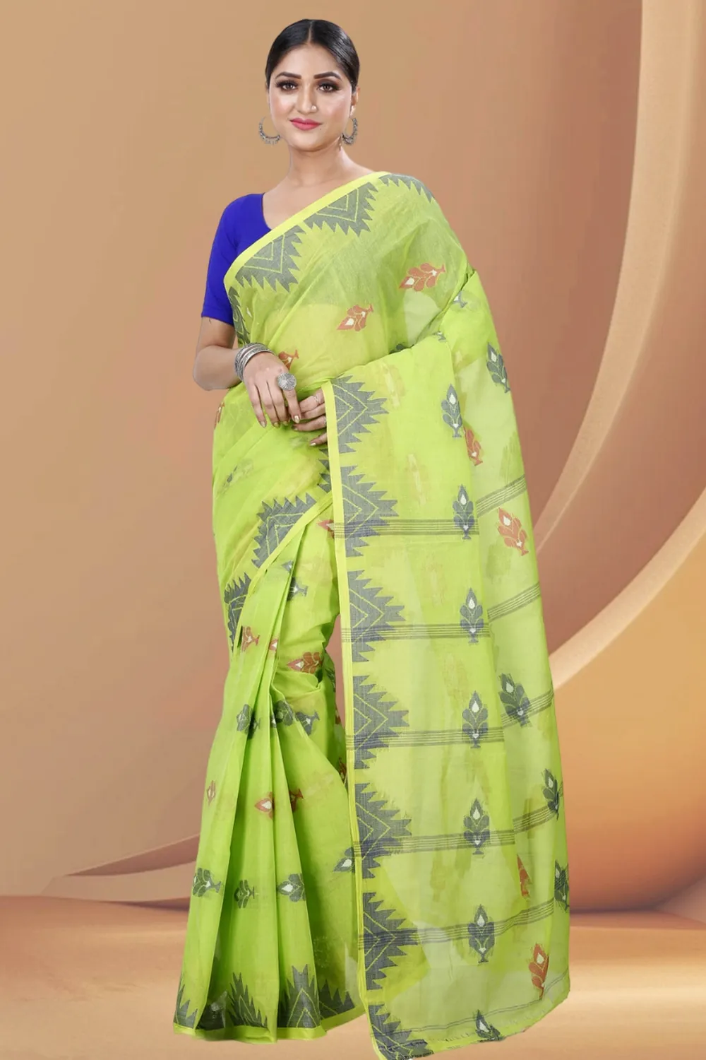 Olive Green Pure Cotton Sidra Tant Saree (1032)