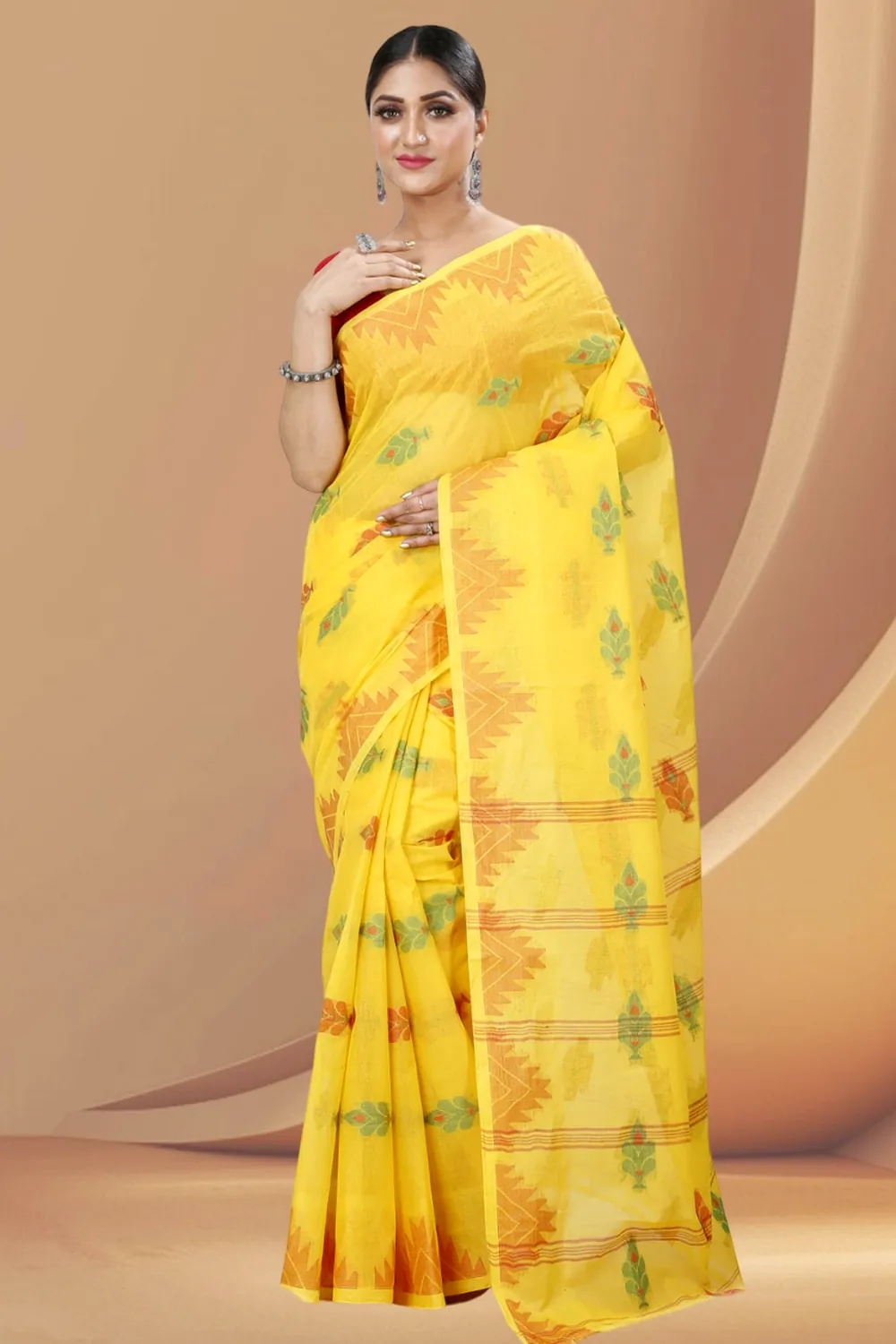 Yellow Pure Cotton Sidra Tant Saree (1034)